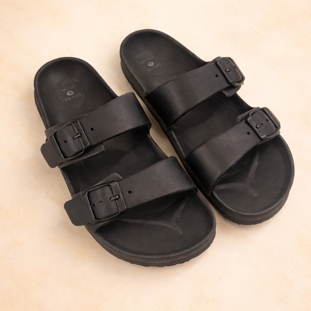 SHADE & SHORE DOUBLE STRAP BLACK SANDALS